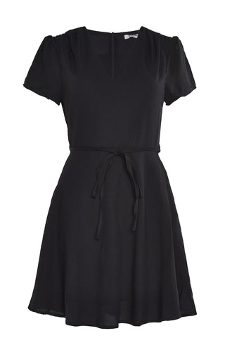 Black V-Neck Short Sleeve Mini Dress
