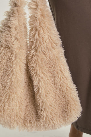 Beige Faux-Fur-Slouchy Tote-Bag