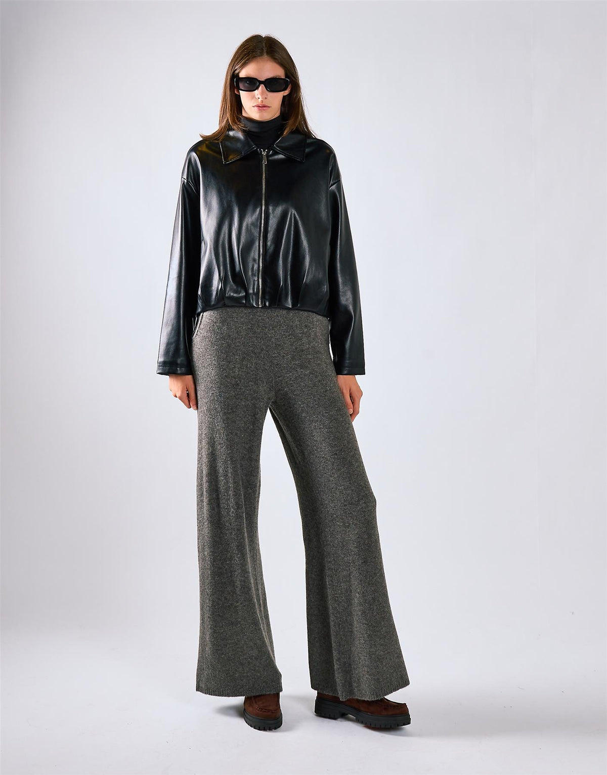 Black Pu Zip Up Jacket