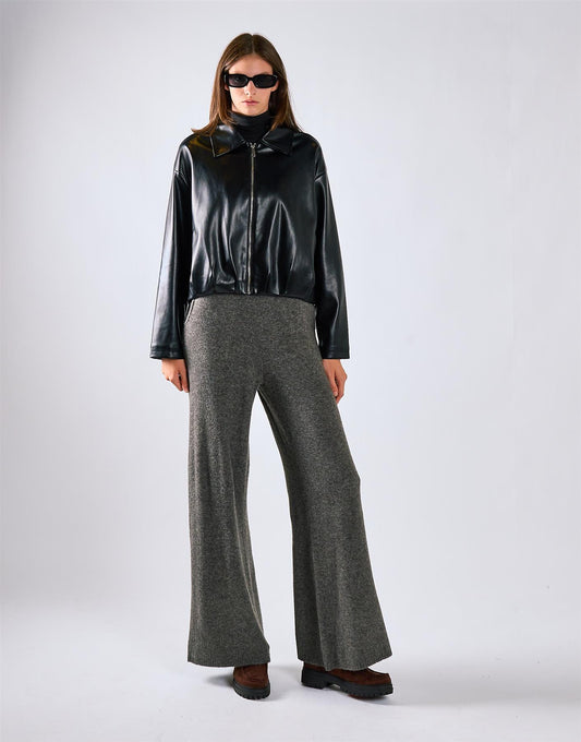 Black Pu Zip Up Jacket