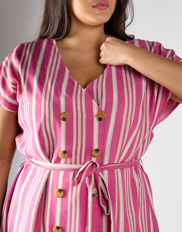 Glamorous Pink Varied Stripe Midi Dress