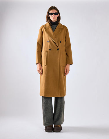 Camel Lapel Collar Midi Coat