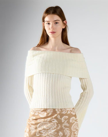 Cream Bardot Knit Jumper