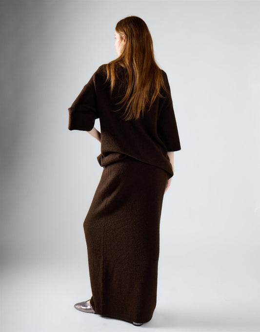 Khaki Brown Knitted Maxi Skirt