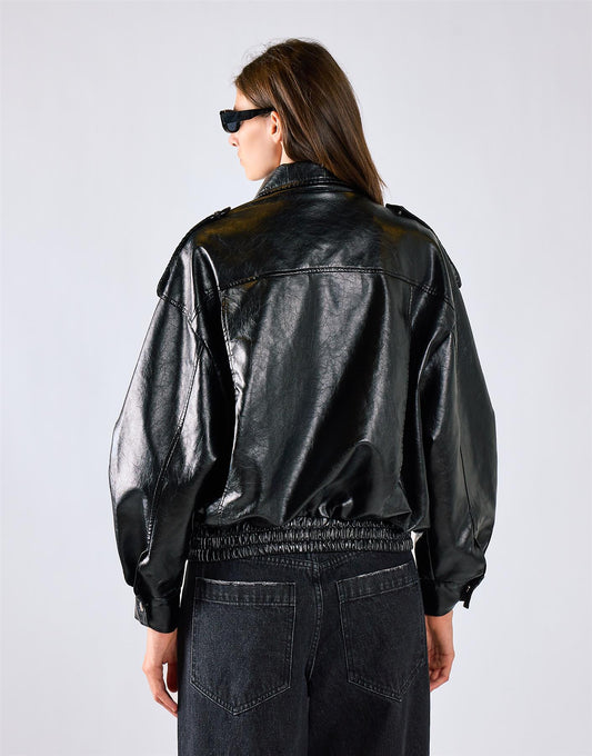 Black Oversize PU Jacket