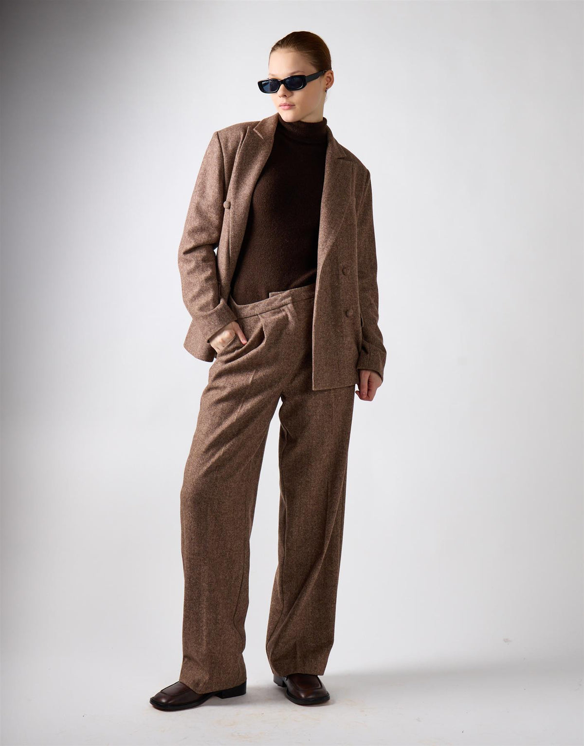 Brown Marl Straight Leg Trousers