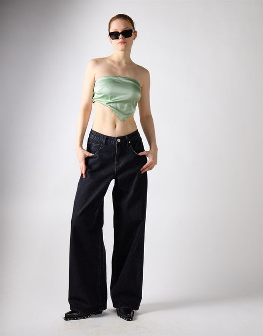 Sage Green Sateen Badana Strapless Top