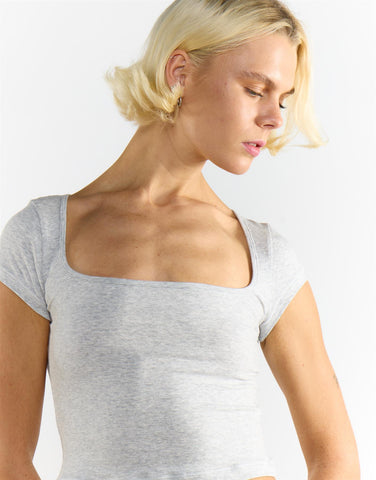 Agon Square Neck Cropped Top - Grey Marl