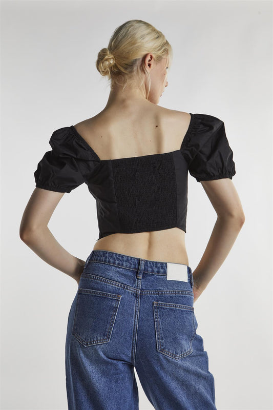 Black Sweetheart Neckline Crop-top