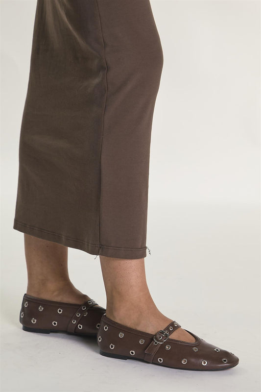 Brown-Eyelet Buckle Ballet-Flats