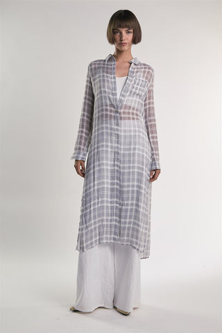 Grey/White-Check Sheer Midi-Top