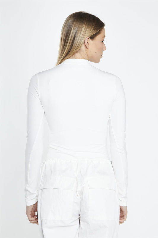Off White Long-Sleeve Zip-Up Bodysuit