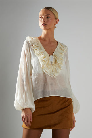 Cream Ruffle-Neck Blouse