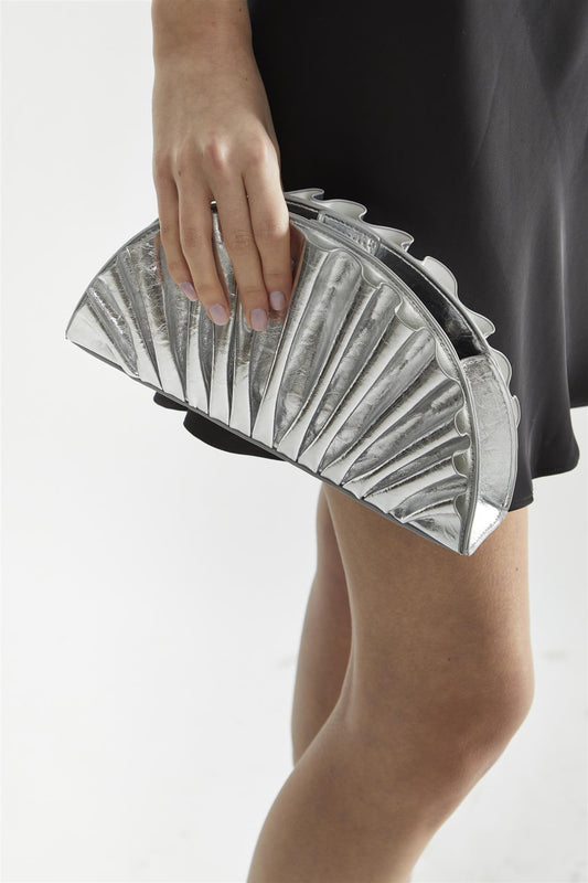 Silver Pleated Clutch-Bag