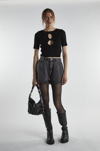 Black Cut-Out Crop-Top