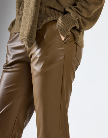 Khaki PU Patch Pockets Trousers