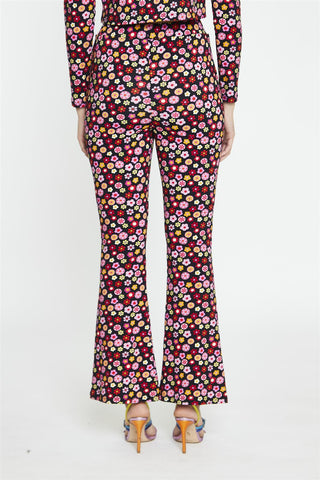 Black 60S Flower Split-Front Flared Trousers