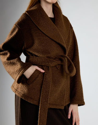 Mid Brown Belted Wrap Jacket