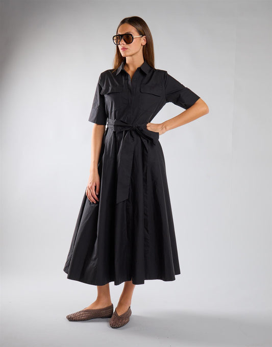 Black Belted Shirt Dress