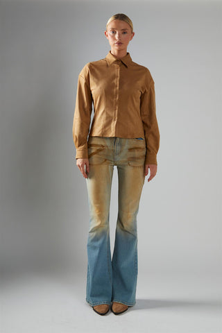 Blue-Mud-Wash Flared Jeans