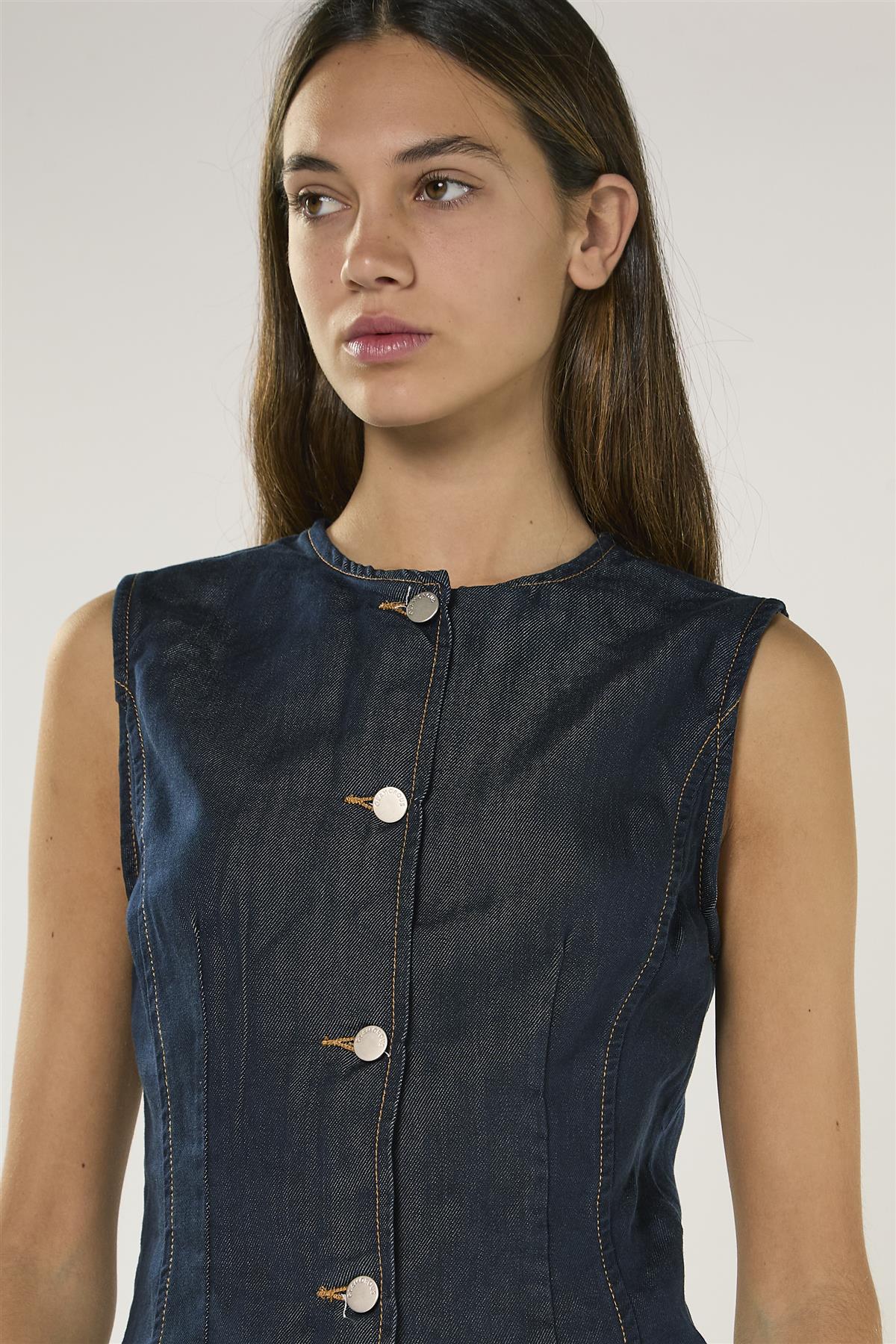 Dark Indigo Denim Sleeveless Blouse
