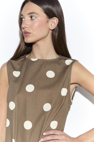 Taupe White Spot Mini Shift Dress
