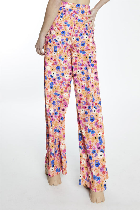 Multi Orange Floral High-Waist Loose-Trousers
