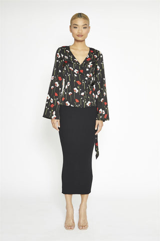 Long Stem Poppies Wrap Long Sleeve Top