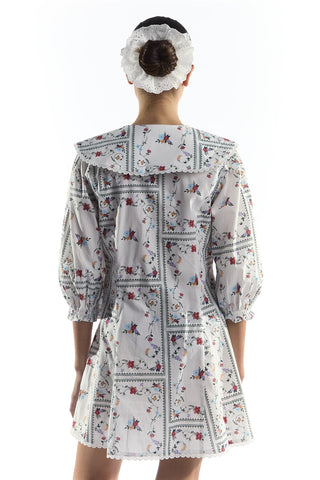 White Picnic Print Button Through Mini Dress