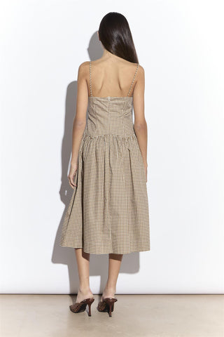 Taupe Gingham Dropped Waist Cami Midi Dress