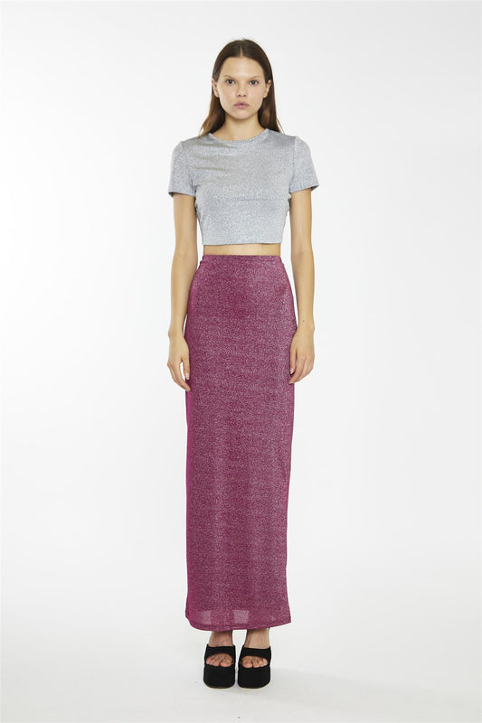 Silver-Glitter Open-Back Crop-top