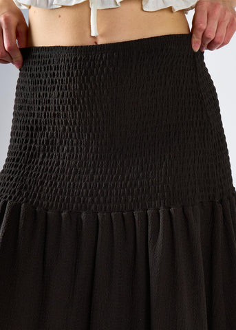 Black Crinkle Drop Waist Maxi Skirt