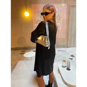 Glamorous Curve Black Satin Long Sleeve Mini Dress