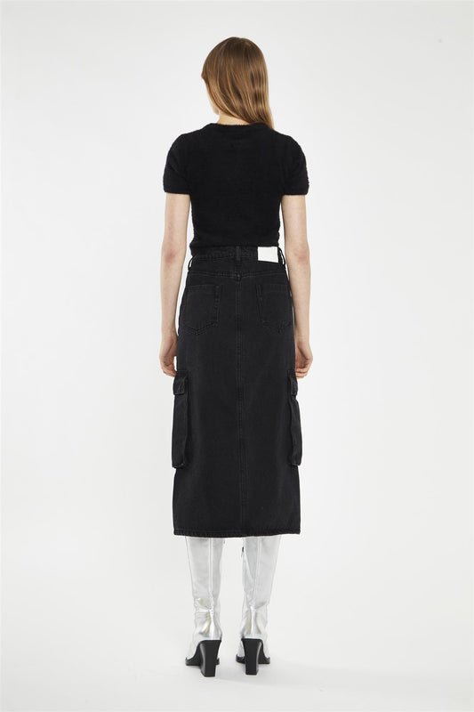 Cargo Midi Skirt - Washed Black