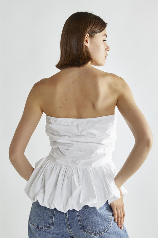 White Sleeveless Half-Pleated Crop-Top