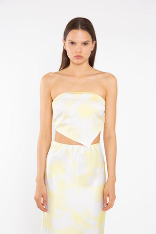 Yellow Print-Satin Bandanna-Scarf Crop-Top