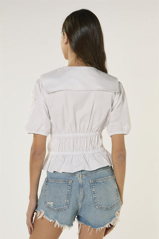 Smocked Waist Blouse - White