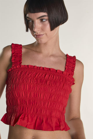 Red Cropped Smocked Top