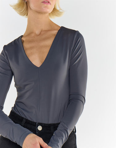 Dark Grey V Neck Bodysuit