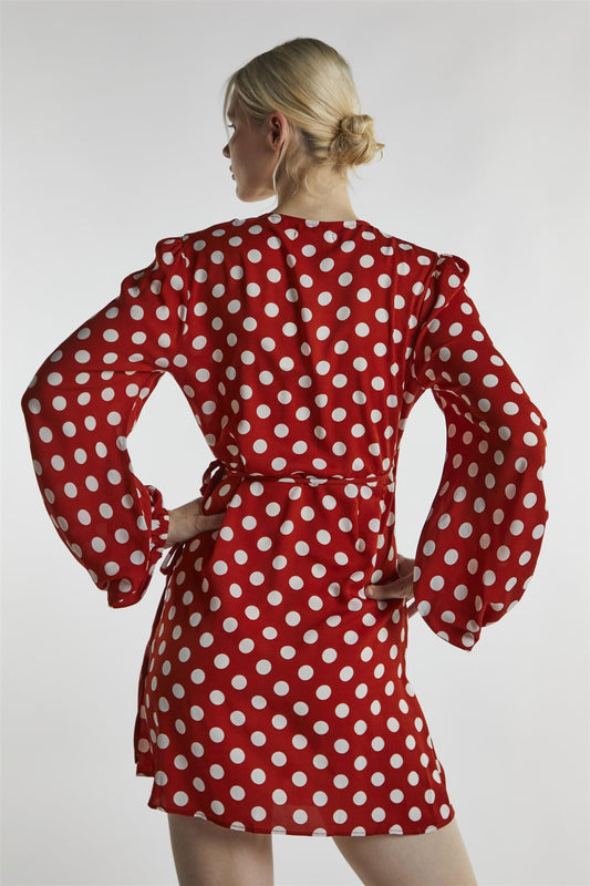 Rust White Polka Wrap Mini-Dress