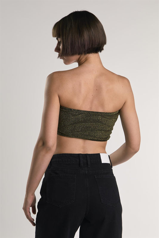 Black-Silver-Glitter Bandeau Crop-Top