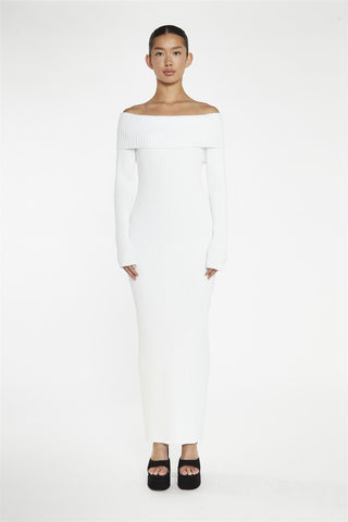 Knitted Bardot Maxi Dress - White