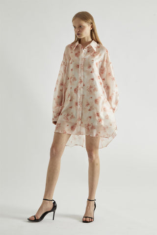 Dusty Peach Floral Hi-Low Shirt-Dress
