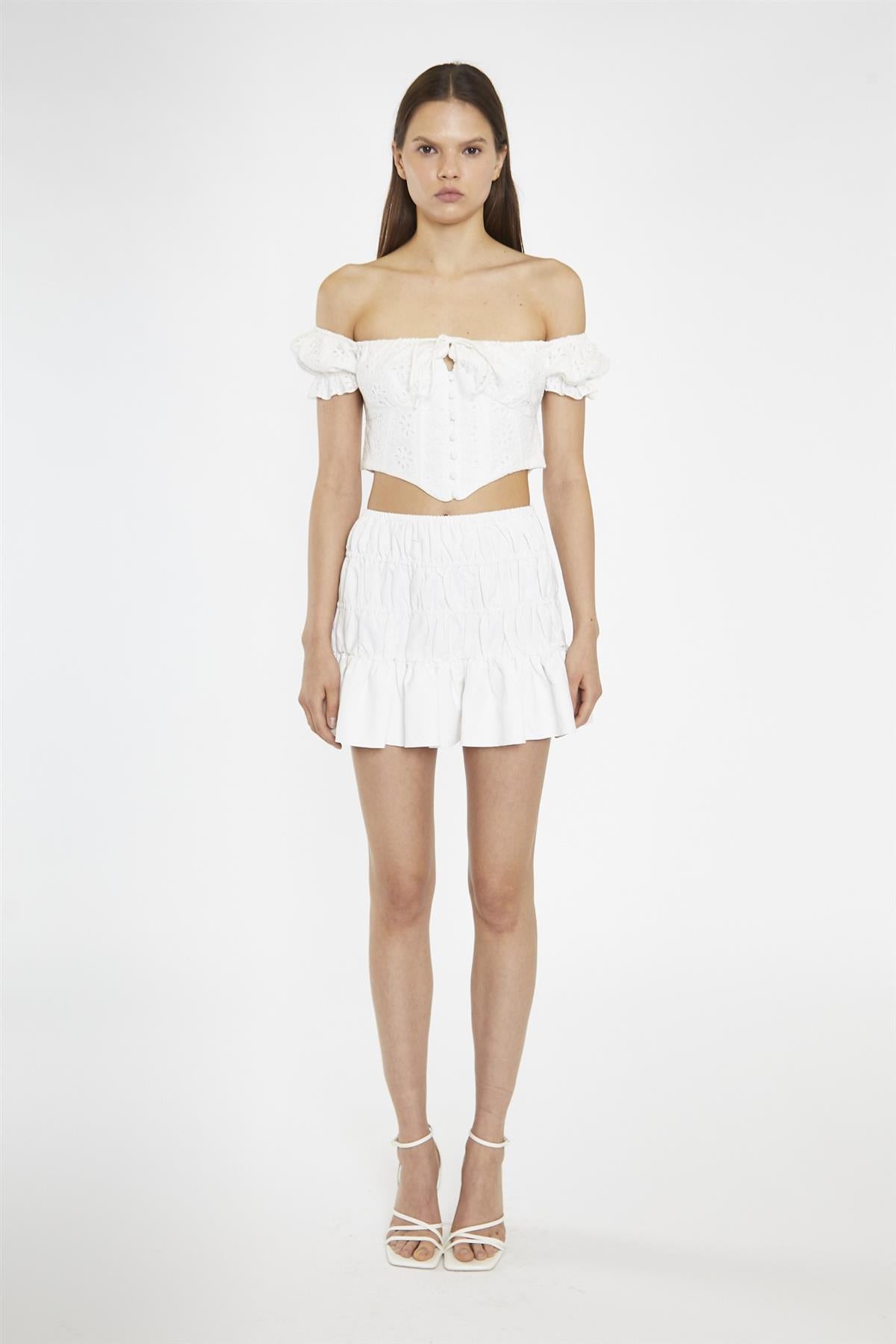 White-Broderie Bardot Corset-Top