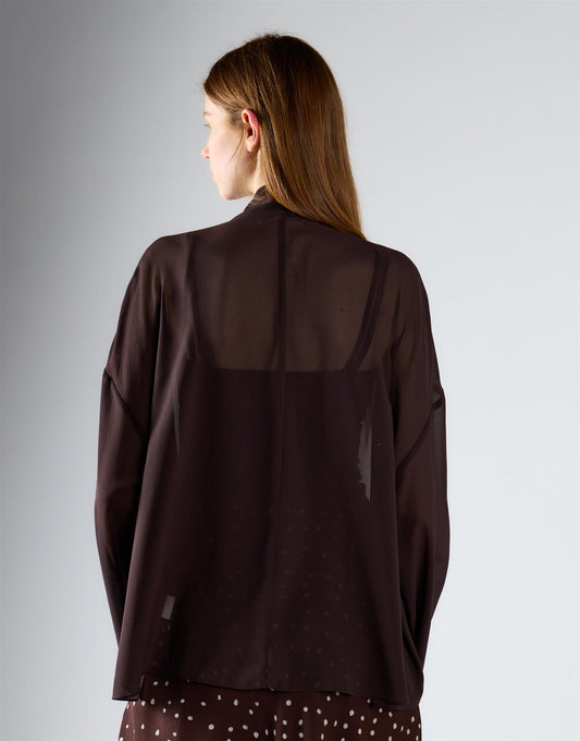 Coffee Brown Sheer Tie-Neck Blouse