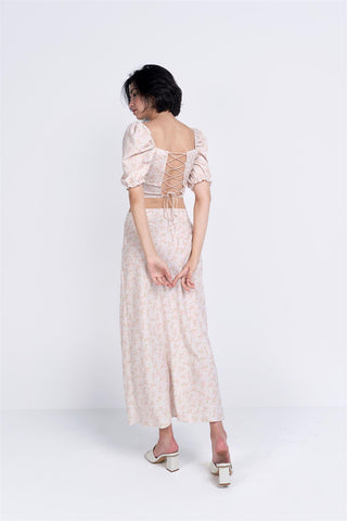 Stone Ditsy Floral Side Split Midi Skirt