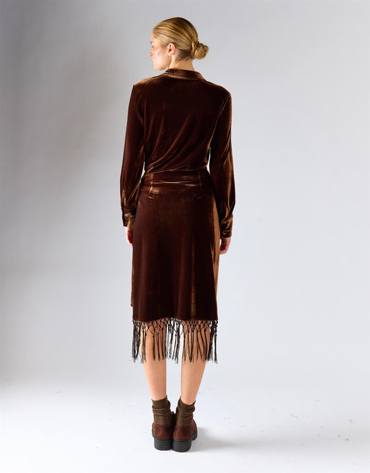 Brown Velvet Fringe Hem Skirt