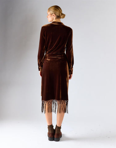 Brown Velvet Fringe Hem Skirt