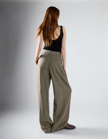 Stone Check Tailored High Waisted Trousers