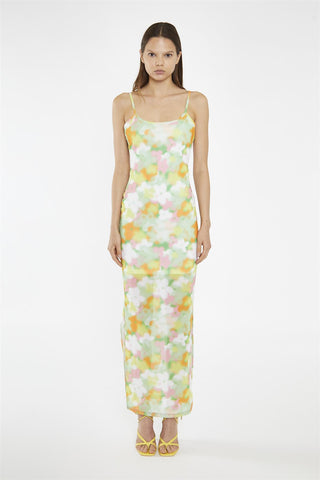 Blurred-Flower Mesh Bodycon Maxi-Dress